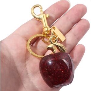 Red Glitter Apple Keychain with Gold Accents